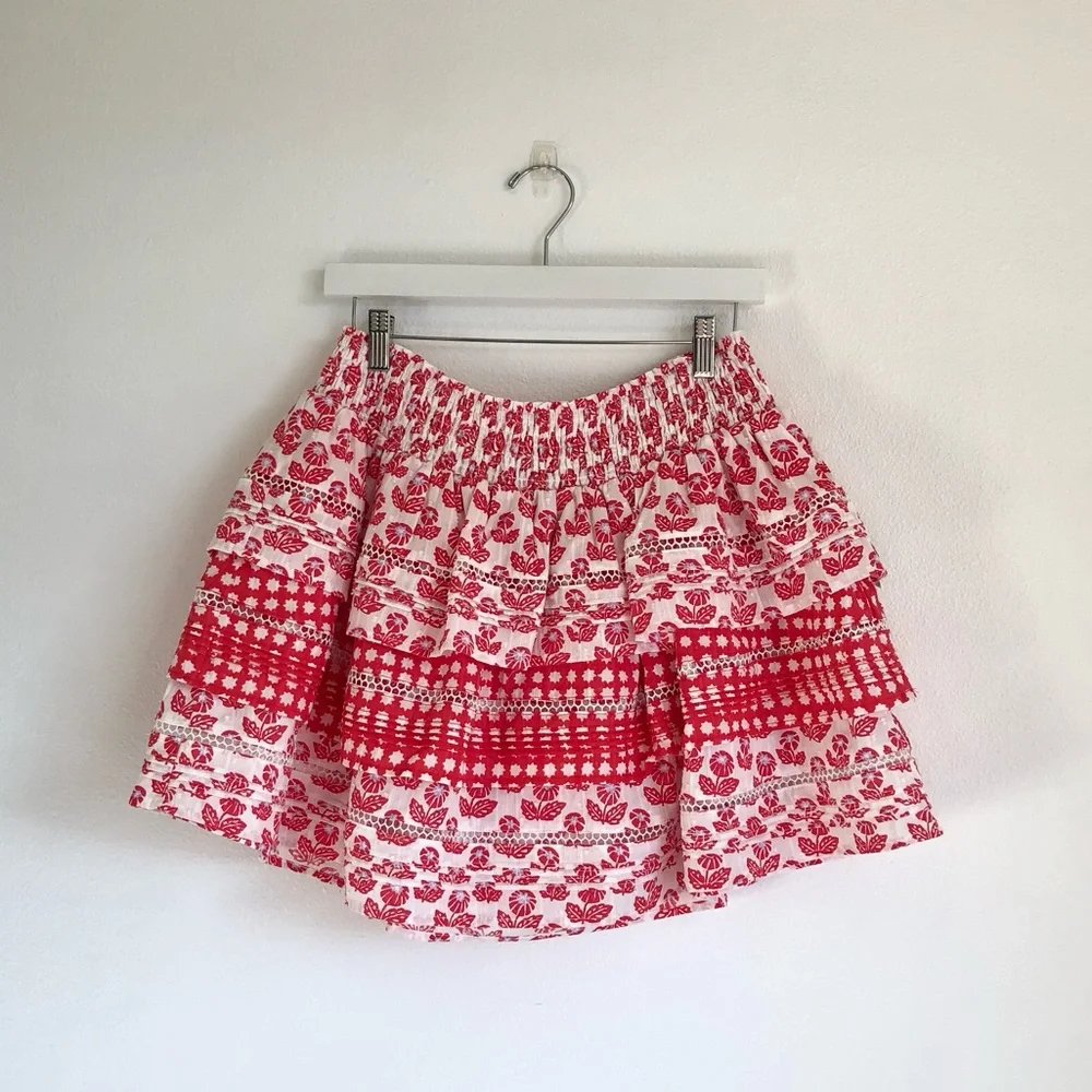 NWT Roller Rabbit X Target Red / White Floral Tiered Mini Skirt Size Medium
